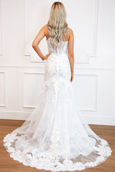 Forever In Love Lace Wedding Dress: White/Nude - Bella and Bloom Boutique