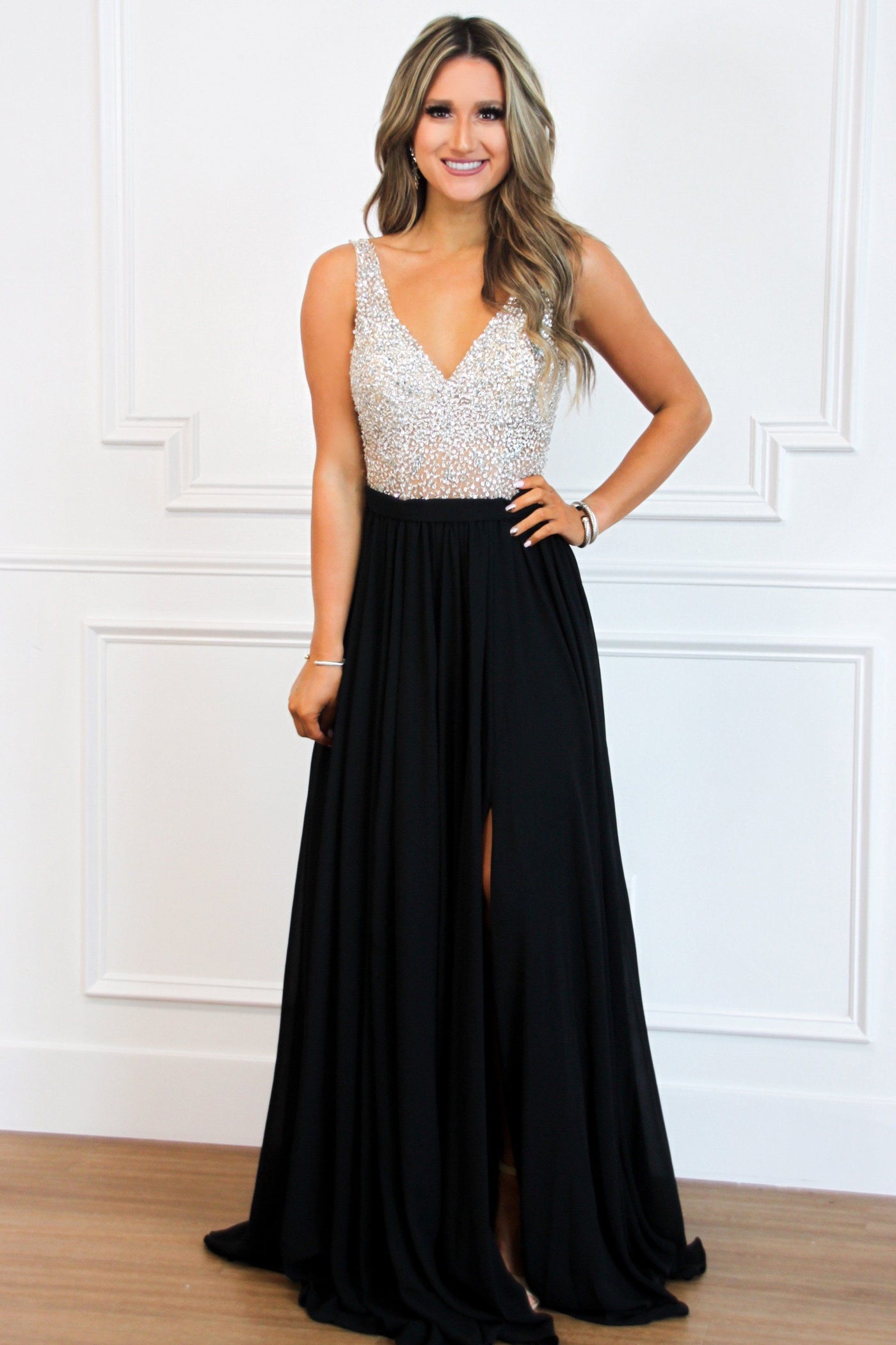Elegant Affair Beaded Maxi Dress: Black - Bella and Bloom Boutique