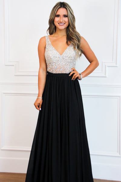 Elegant Affair Beaded Maxi Dress: Black - Bella and Bloom Boutique
