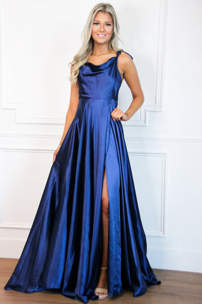 Tonight's the Night Satin Formal Dress: Navy - Bella and Bloom Boutique