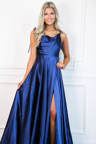 Tonight's the Night Satin Formal Dress: French Navy - Bella and Bloom Boutique