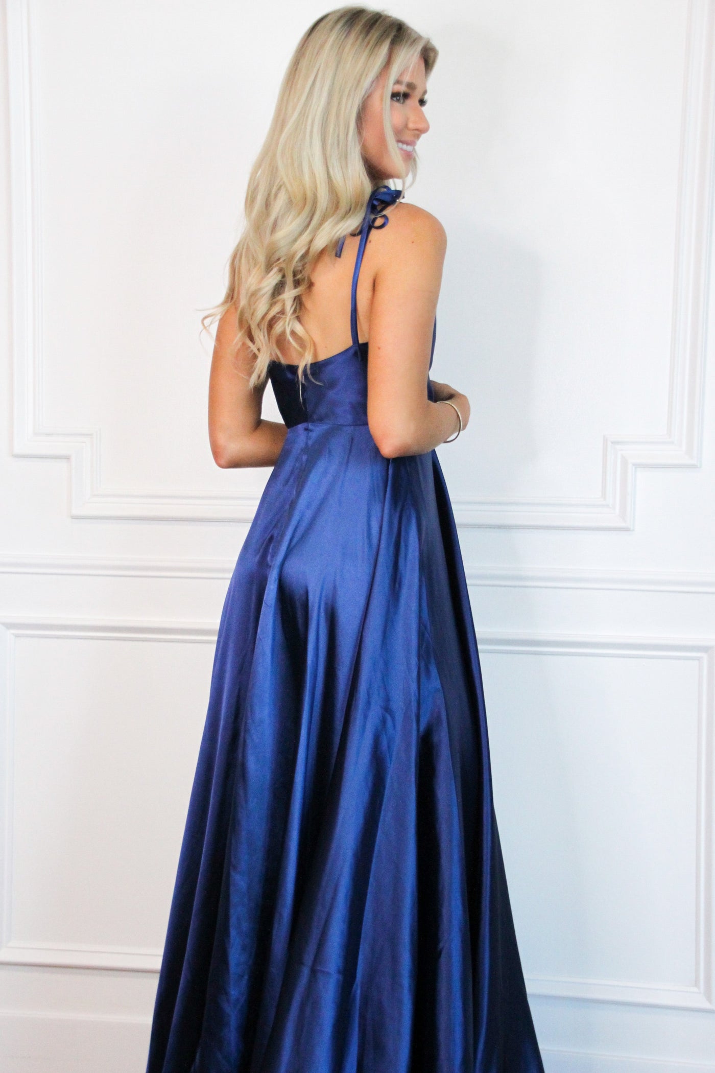 Tonight's the Night Satin Formal Dress: Navy - Bella and Bloom Boutique