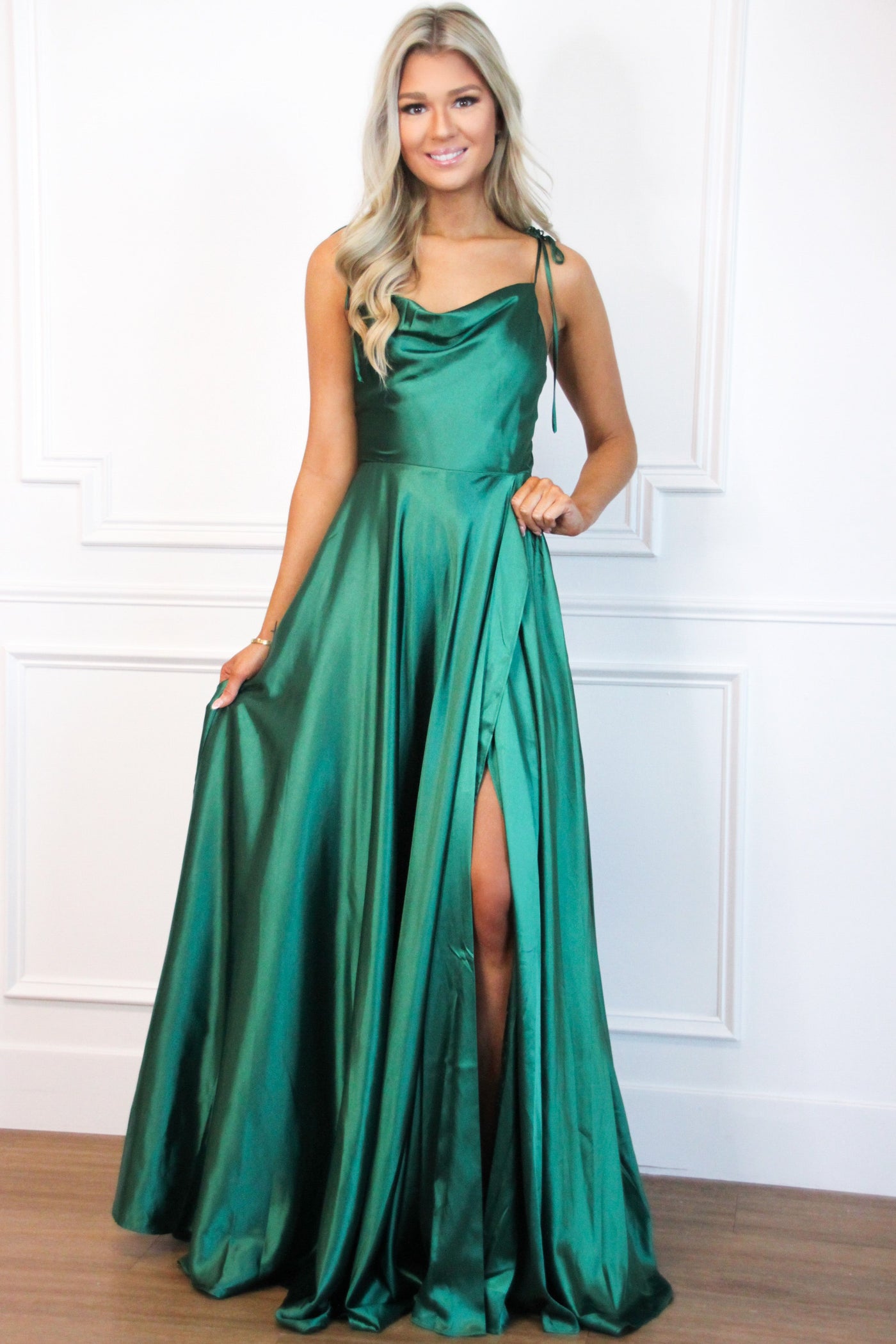 Tonight's the Night Satin Formal Dress: Rich Green - Bella and Bloom Boutique