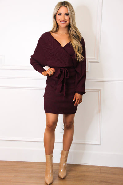 Change of Heart Sweater Dress: Wine - Bella and Bloom Boutique
