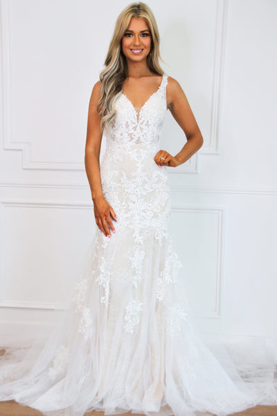 Romantic Moments Lace Mermaid Wedding Dress: White/Nude - Bella and Bloom Boutique