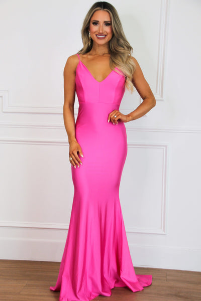 Right Into Your Love Backless Maxi Dress: Barbie Pink - Bella and Bloom Boutique