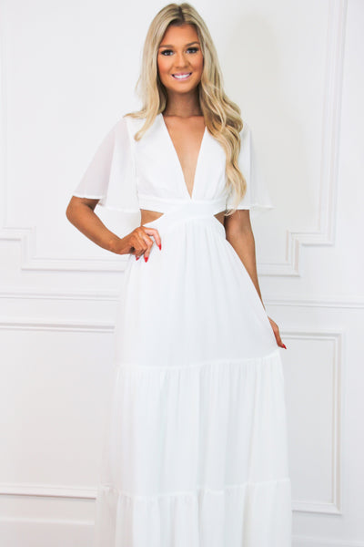 Come Away With Me Cutout Maxi Dress: White - Bella and Bloom Boutique