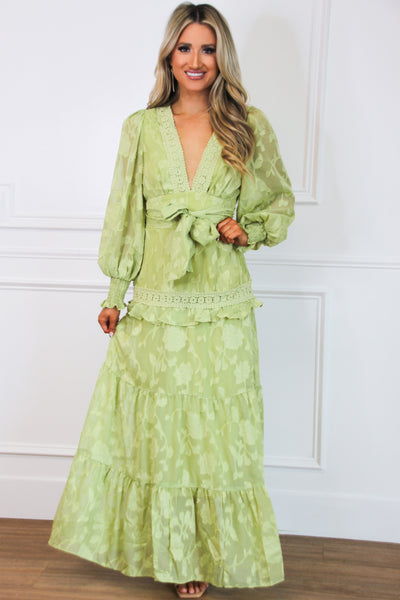 Vineyard Villa Floral Maxi Dress: Chartreuse - Bella and Bloom Boutique