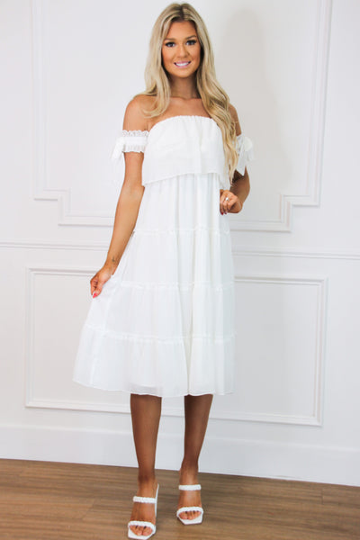 Ayla Tiered Midi Dress: White - Bella and Bloom Boutique