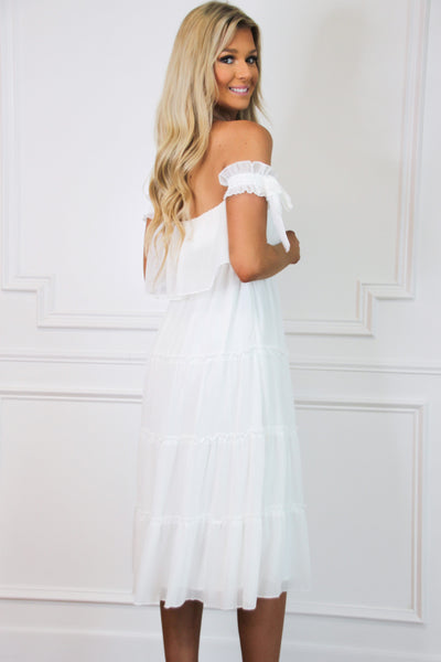 Ayla Tiered Midi Dress: White - Bella and Bloom Boutique