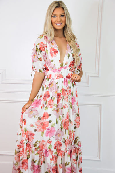 New Blossoms Floral Maxi Dress: White Multi - Bella and Bloom Boutique