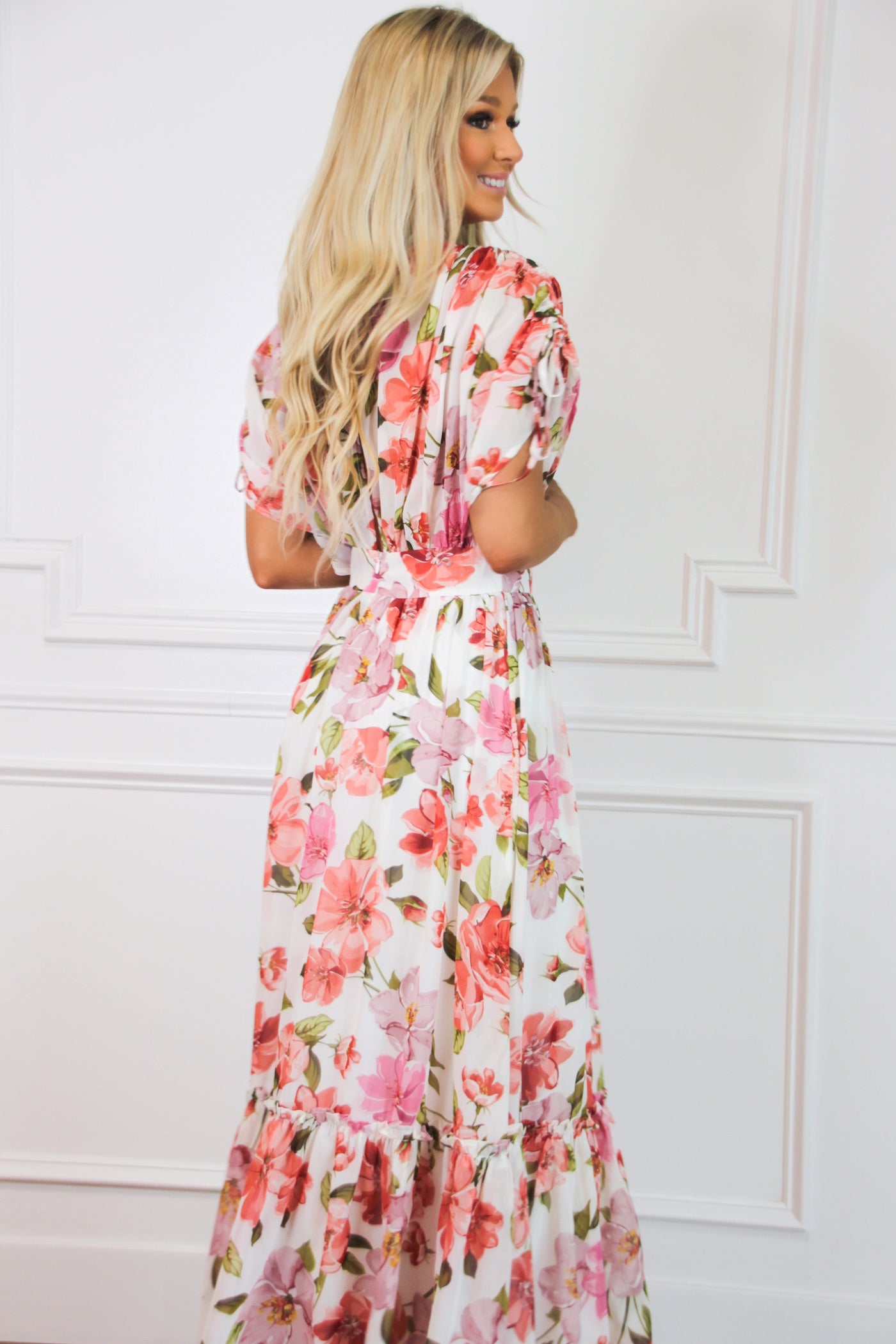 New Blossoms Floral Maxi Dress: White Multi - Bella and Bloom Boutique