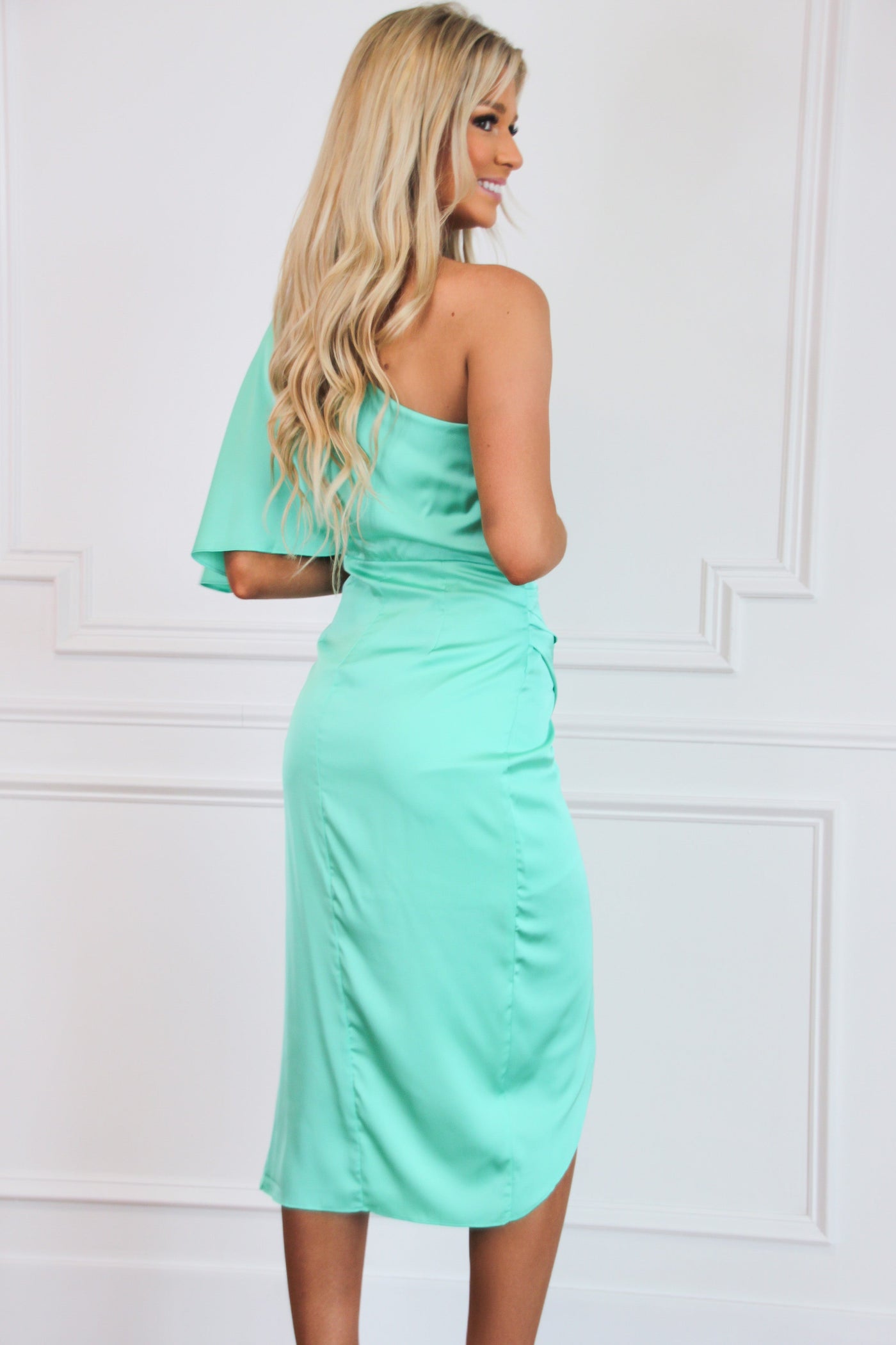 Back to You Satin Midi Dress: Mint - Bella and Bloom Boutique