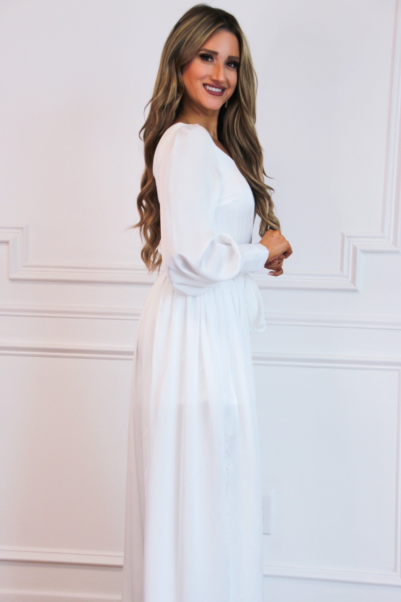 Regal Nights Maxi Dress: White - Bella and Bloom Boutique