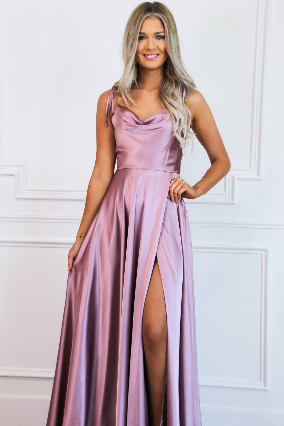 Bella and Bloom Boutique - Tonight's the Night Satin Formal Dress: Mauve