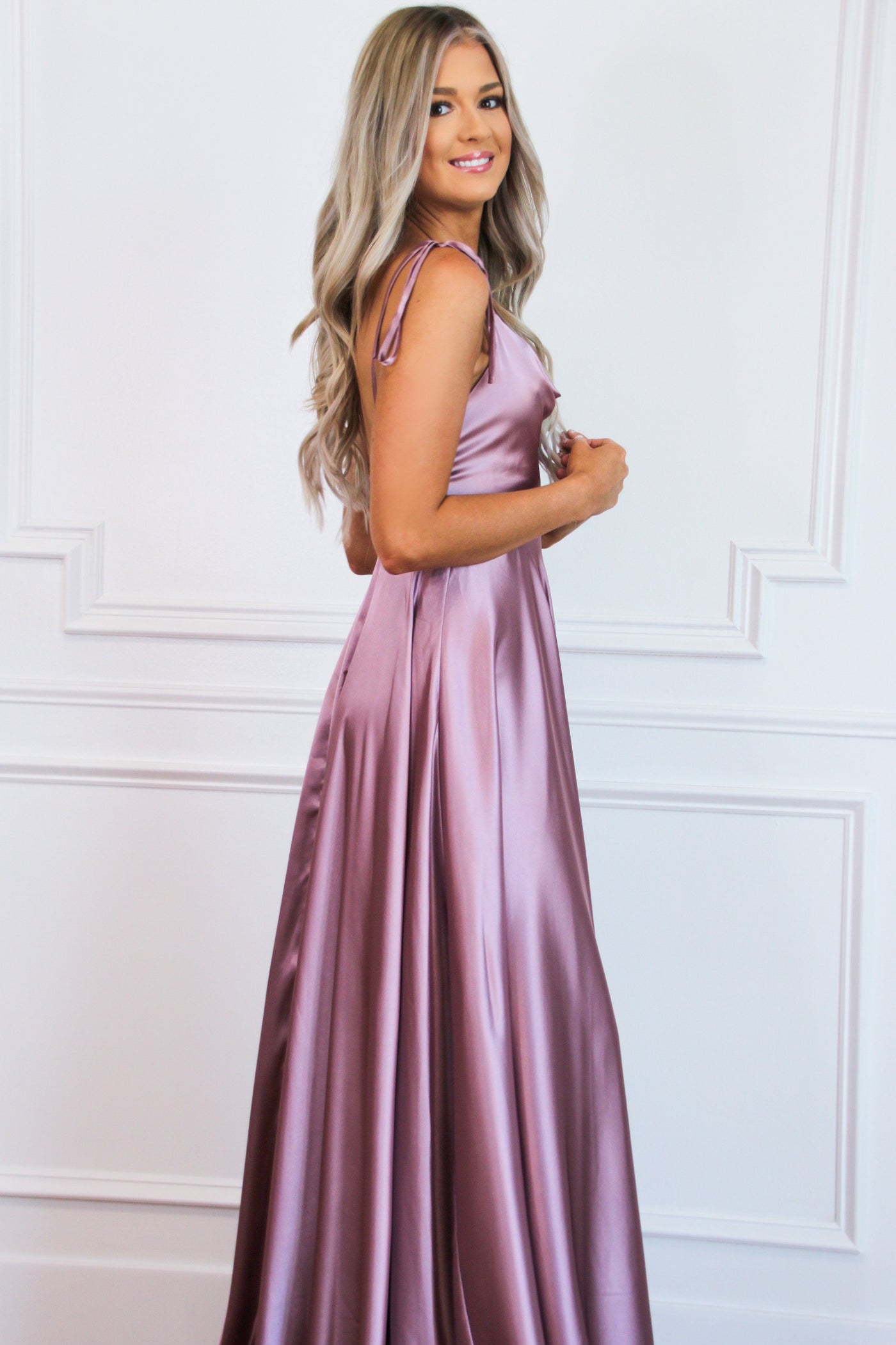 Tonight's the Night Satin Formal Dress: Mauve - Bella and Bloom Boutique
