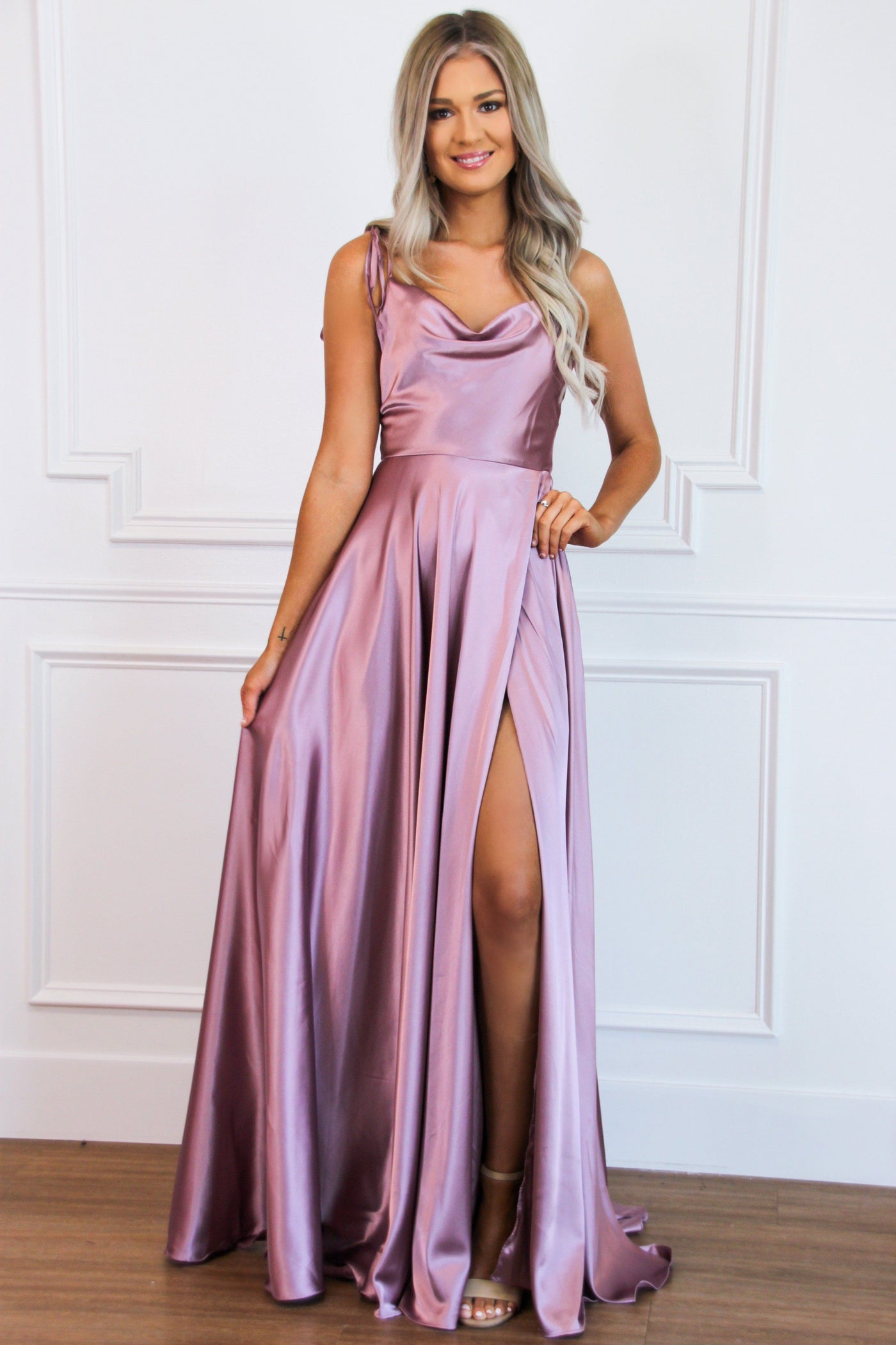 Tonight's the Night Satin Formal Dress: Mauve - Bella and Bloom Boutique