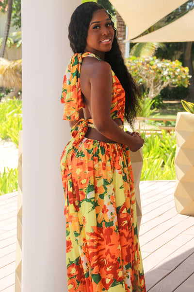 Maui Dreams Cutout Maxi Dress: Orange Multi - Bella and Bloom Boutique
