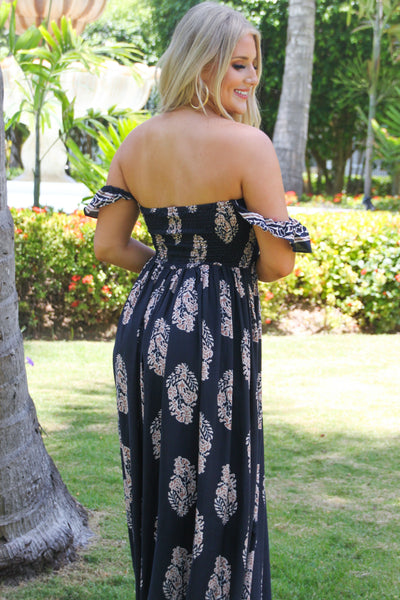 Sand in Your Toes Smocked Maxi Dress: Navy Multi - Bella and Bloom Boutique