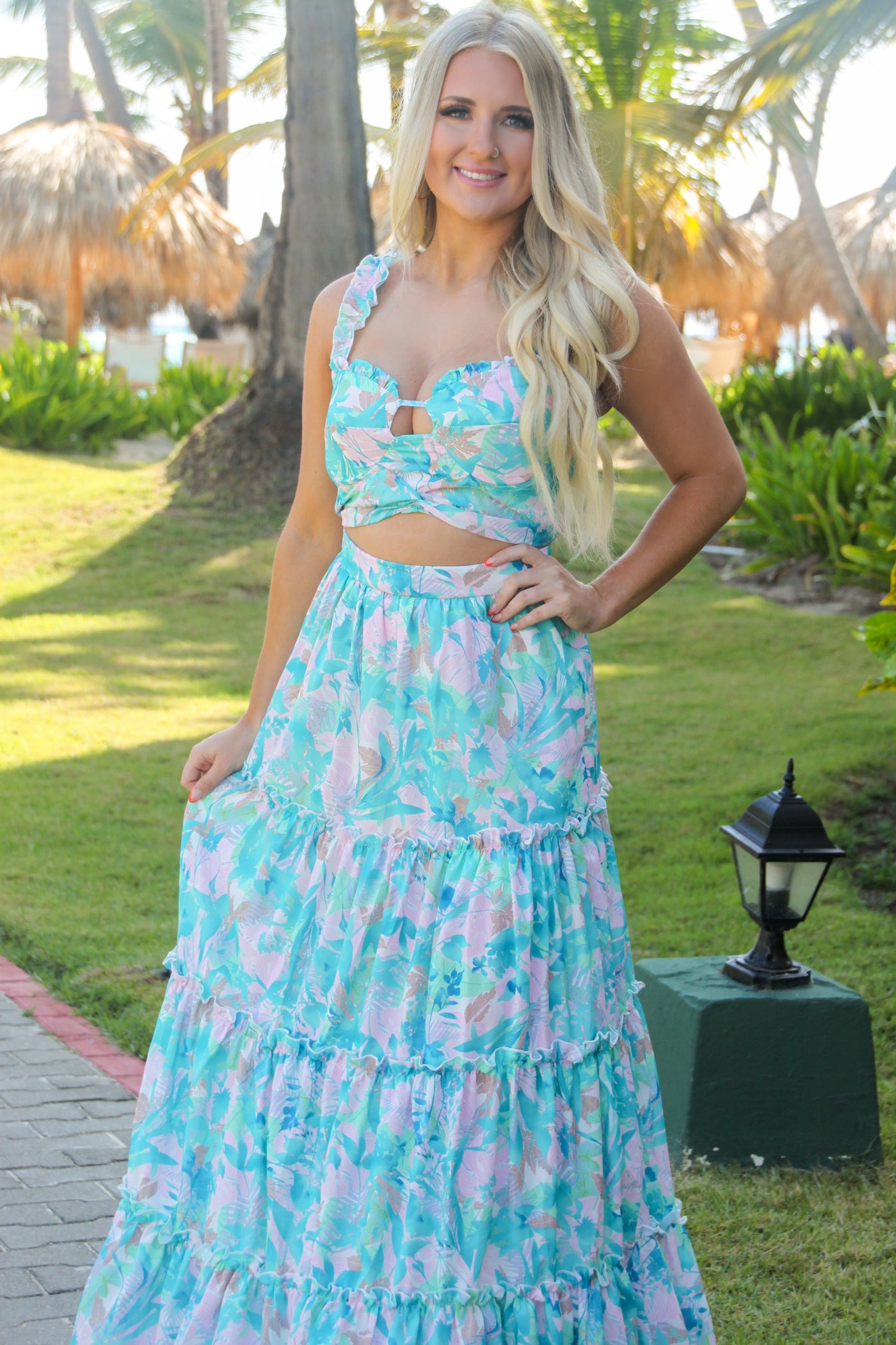 Island Feeling Two Piece Set: Blue/Pink Multi - Bella and Bloom Boutique