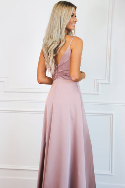 Adelaide Slit Satin Formal Dress: Mauve - Bella and Bloom Boutique