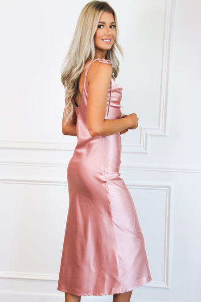 Racing Hearts Satin Midi Dress: Dusty Rose - Bella and Bloom Boutique