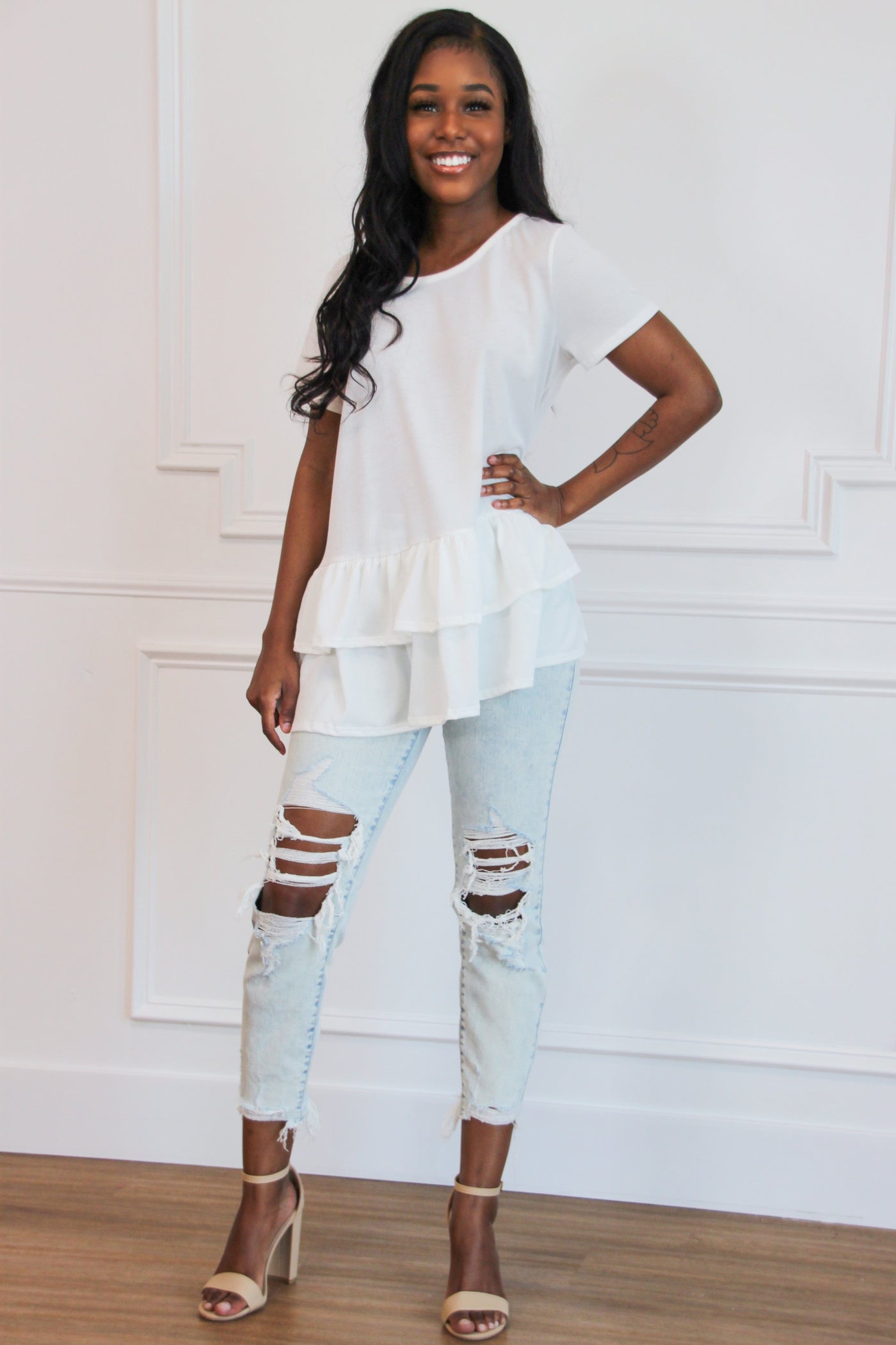 Darling Ruffle Top: White - Bella and Bloom Boutique
