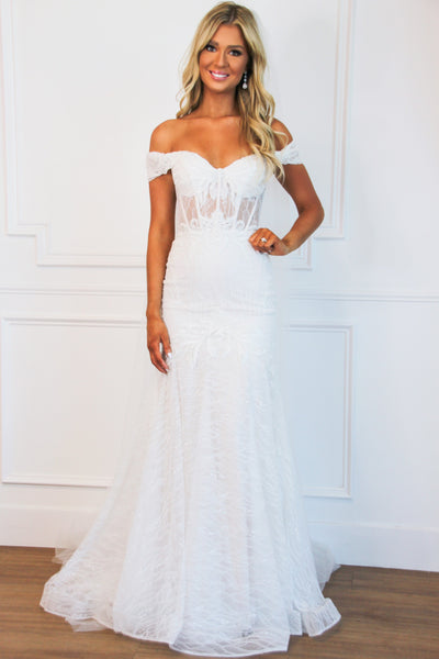 Jolie Off Shoulder Lace Mermaid Wedding Dress: Off White - Bella and Bloom Boutique