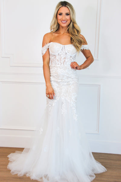 Born to Love You Lace Wedding Mermaid Dress: Ivory/Champagne - Bella and Bloom Boutique