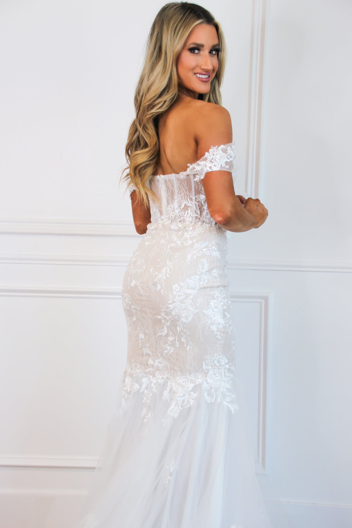 Born to Love You Lace Wedding Mermaid Dress: Ivory/Champagne - Bella and Bloom Boutique