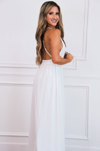 Swiss Dot Maxi Dress: White - Bella and Bloom Boutique