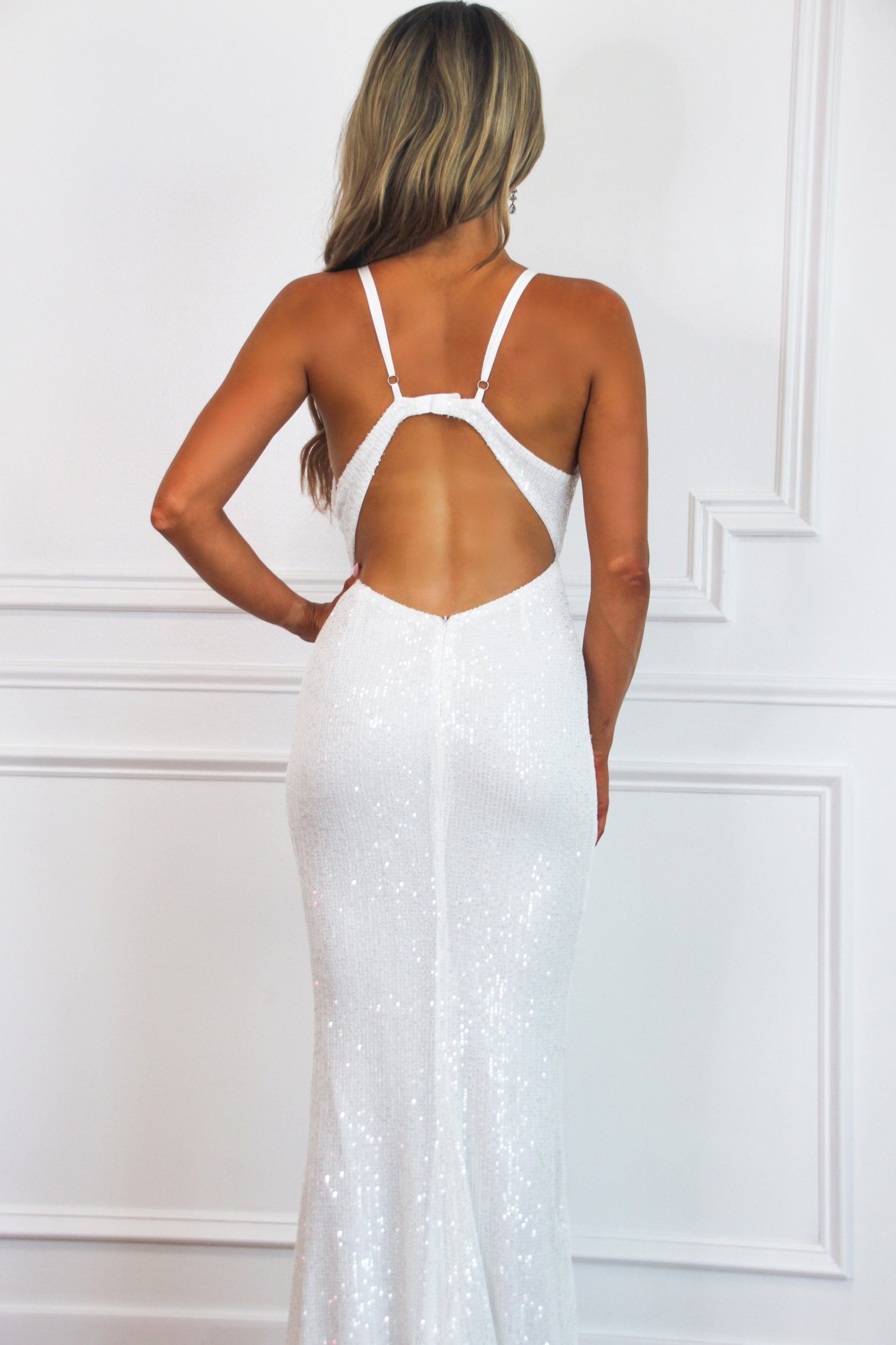 Chase You Down Sequin Maxi Dress: White - Bella and Bloom Boutique