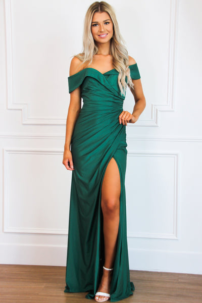 One For Me Off Shoulder Formal Dress: Emerald - Bella and Bloom Boutique