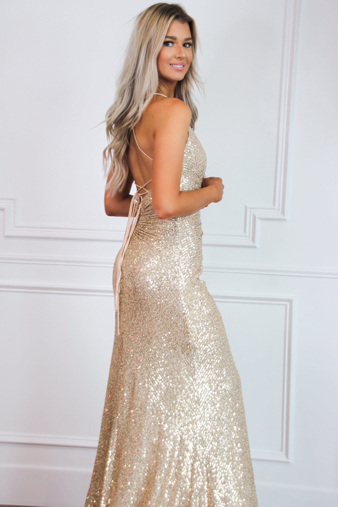 Wherever You Go Sequin Formal Dress: Gold - Bella and Bloom Boutique