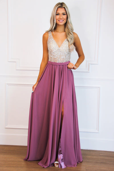 Elegant Affair Beaded Maxi Dress: Dusty Rose - Bella and Bloom Boutique