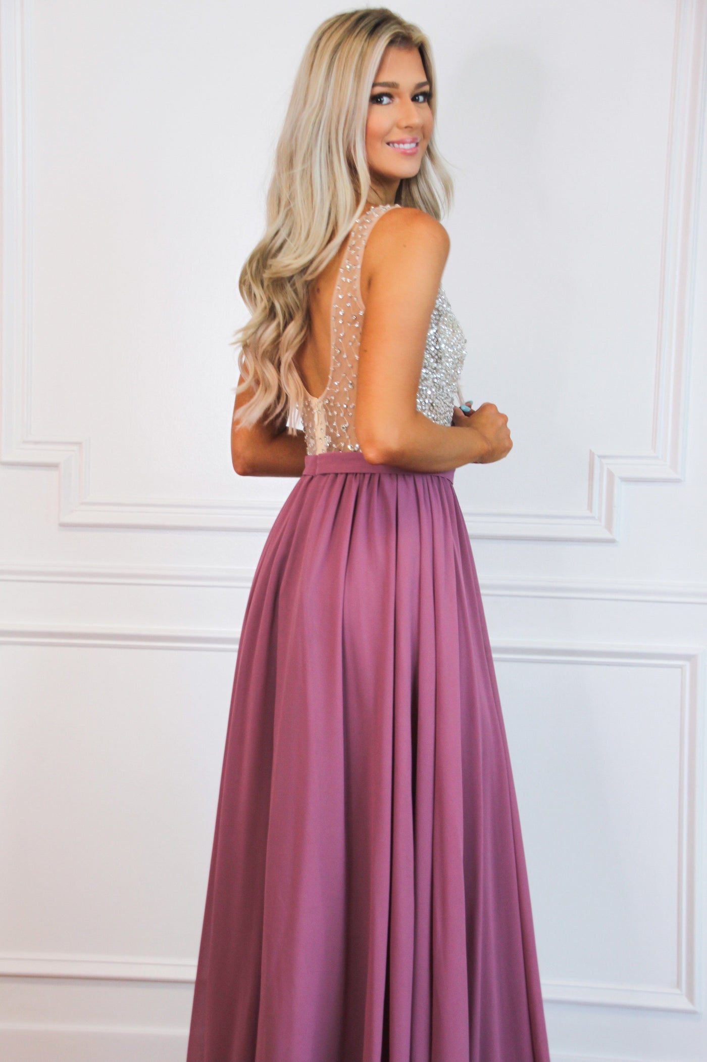 Elegant Affair Beaded Maxi Dress: Dusty Rose Elegant Affair Beaded Maxi Dress: Dusty Rose