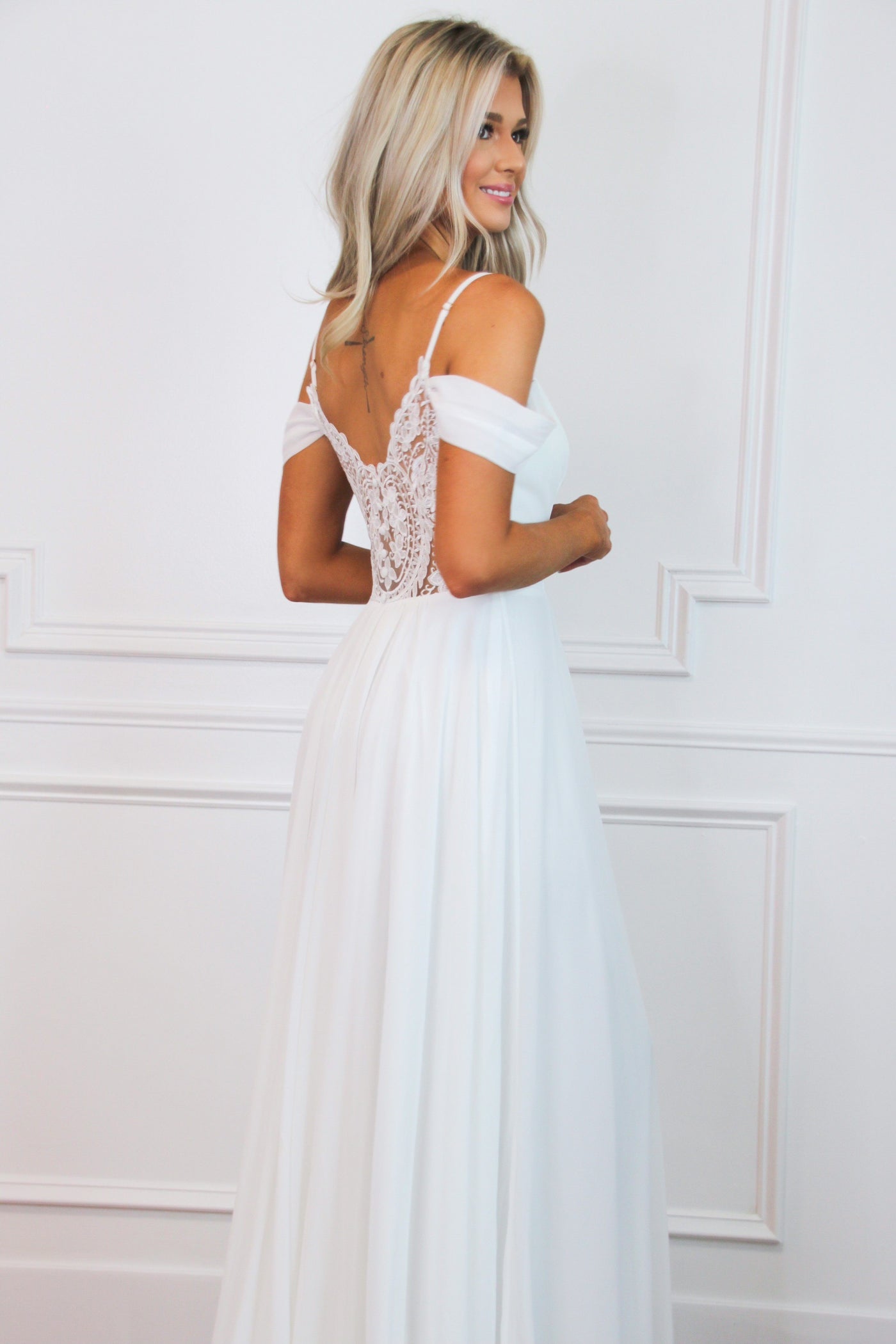 Heaven Sent Chiffon Maxi Dress: White - Bella and Bloom Boutique