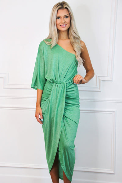 Hold You Tight Sparkly Midi Dress: Kelly Green - Bella and Bloom Boutique