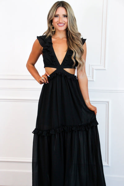 Leave You With a Smile Flutter Sleeve Maxi Dress: Black - Bella and Bloom Boutique