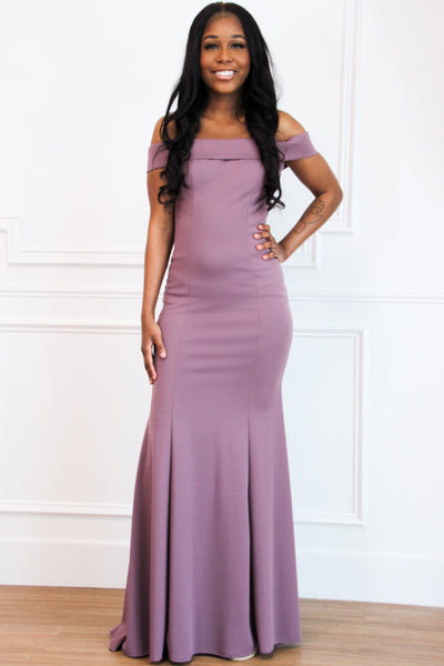 Whitney Off Shoulder Long Dress: Plum - Bella and Bloom Boutique