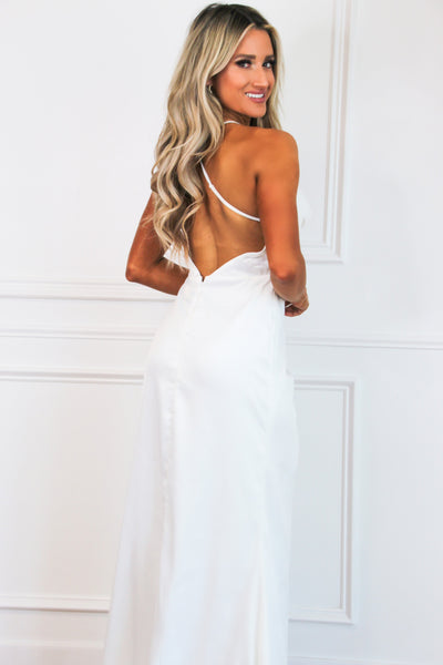 She's a Gem Satin Cowl Neck Formal Dress: White - Bella and Bloom Boutique