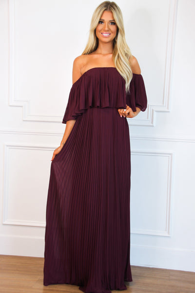 Say You Love Me Pleated Maxi Dress: Wine - Bella and Bloom Boutique