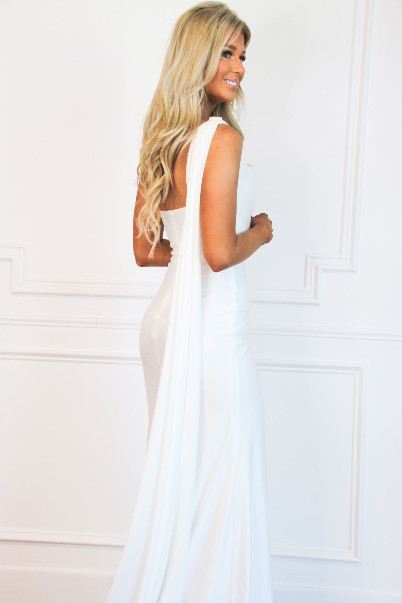 Need You More One Shoulder Formal Dress: White - Bella and Bloom Boutique