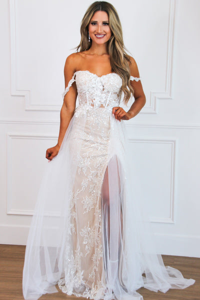 Whimsical Wishes Beaded Wedding Dress: Ivory/Champagne - Bella and Bloom Boutique
