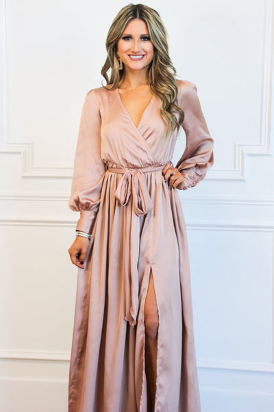 Winter Beauty Maxi Dress: Rose Gold - Bella and Bloom Boutique