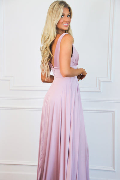 Remi Satin V-Neck Slit Formal Dress: Mauve - Bella and Bloom Boutique