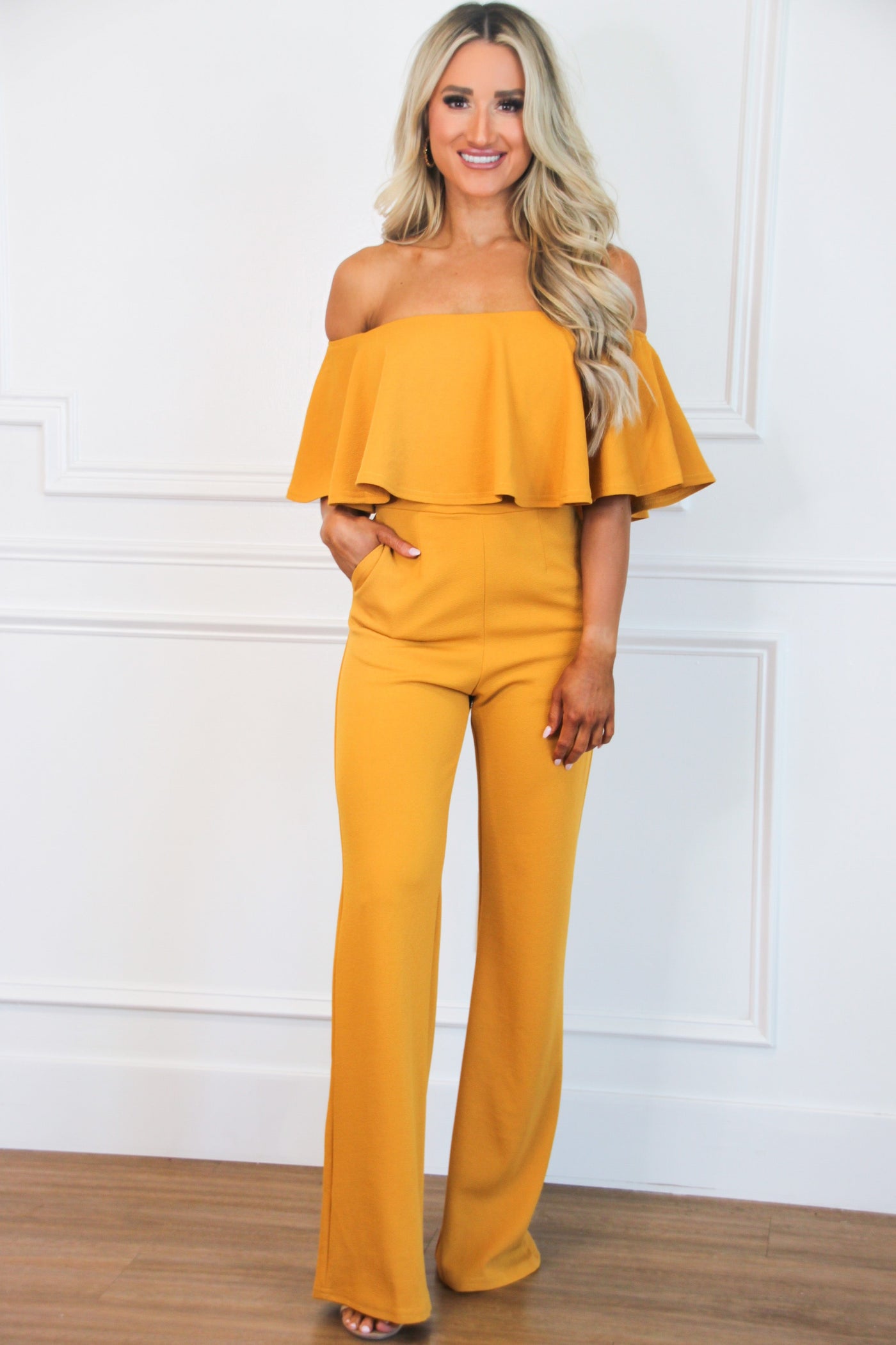 Under Your Spell Jumpsuit: Mustard - Bella and Bloom Boutique