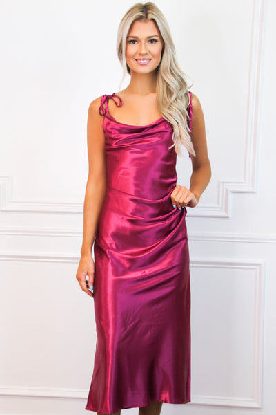 Racing Hearts Satin Midi Dress: Magenta - Bella and Bloom Boutique