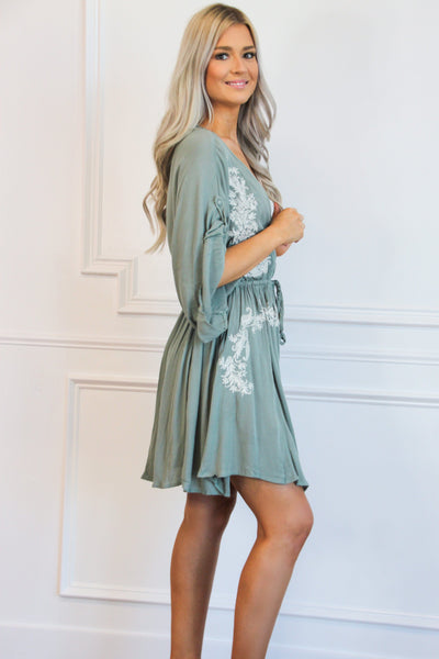 Love Shack Embroidered Dress: Sage - Bella and Bloom Boutique