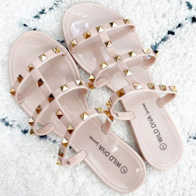 RESTOCK: Savannah Studded Jelly Sandals: Nude - Bella and Bloom Boutique